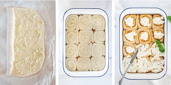 Step by step collage of how to make garlic rolls