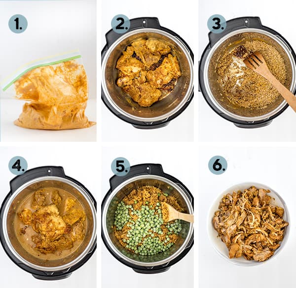 step by step collage of how to make Tandoori Chicken and Rice in the Instant Pot