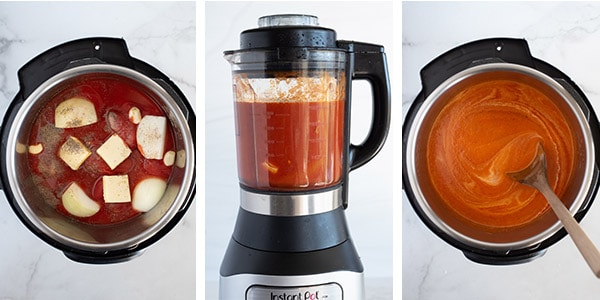 step by step collage of how to make tomato soup in the instant pot