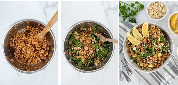collage of how to make greek couscous in the Instant Pot