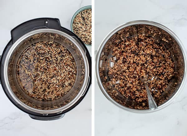 collage on how to make wild rice in the instant pot